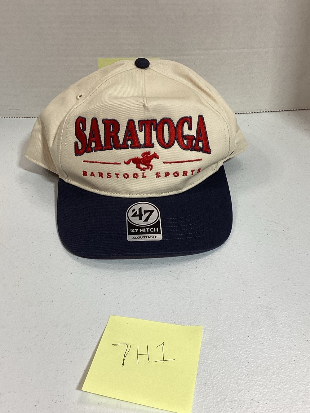 47 Saratoga Barstool Sports Cream and Navy Baseball Cap with Red Embroidery